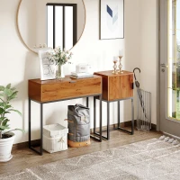 HOMCOM Consoletafel in industrieel design, bijzettafel, dressoir, 1 kast, bruin+zwart(m-2)