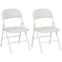 HOMCOM 2-delige Set Opklapstoelen, Draagbare Bureaustoelen, Metalen Poten, Opvouwbare Stoel voor Kantoor, Receptie, Wachtkamer, Kunstleer, Wit(m-11)