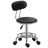 HOMCOM Sgabello per Estetista con 5 Rotelle, Schienale Curvo e Altezza Regolabile, 38x48x70.5-86 cm, Nero(m-1)