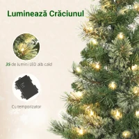 HOMCOM Brad de Crăciun Mic, Înălțime 60 cm cu 35 Luminite LED Albe, 68 Crengi Dese și Ignifuge, Verde(m-5)