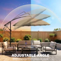 Outsunny 3(m) Cantilever Umbrella 18 Ribs & Vents Adjustable Angle for Patio Khaki(m-5)