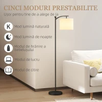 HOMCOM Lampă de Podea LED Dimmerabilă cu Telecomandă, 11 Nuanțe de Temperatură și 11 Niveluri de Luminozitate, Temporizator 60 Minute, Negru(m-7)