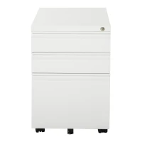 HOMCOM Rolcontainer met 3 lades – Mobiele archiefkast met wielen, afsluitbaar Bureau- en thuiskantoor kast met concave grepen, 39 x 48 x 60 cm,Wit(m-10)