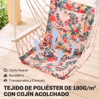 Outsunny Silla Colgante Estampado Floral Hamaca con Cojín Reposacabezas para Interior Exterior 100x106 cm Carga Máx. 100 kg(m-5)