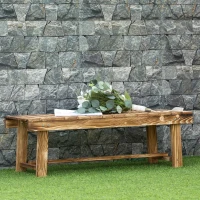 Outsunny Wooden Garden Benches, 2 Seater Outdoor Benches, Fir Wood Backless Patio Loveseat with Slatted Seat for Park, 110 x 38 x 35 cm, 3 Pieces, Carbonised(m-2)