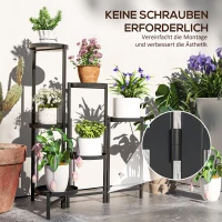 Outsunny Bloemenstandaard, Plantenstandaard met 6 Verstelbare Ronde Planken, Hoekstandaard voor Plantenpotten, Metaal, Zwart(m-6)