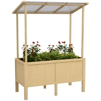 Outsunny Houten verhoogde plantenbak met dak, afwateringsgaten, voering van vliesdoek, weerbestendig, sparrenhout, 110x60x152 cm(m-11)