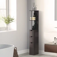 HOMCOM Tall Bathroom Cabinet, Freestanding Slim Bathroom Storage Cabinet with 2-Tier Open Shelf and 2 Drawers for Small Space, Narrow Cupboard Storage Unit, Brown(m-2)