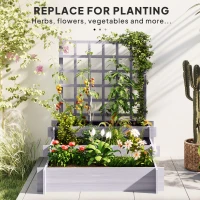 Outsunny 3 Tier Garden Planters with Trellis for Vine Climbing, Wooden Raised Beds, 95x95x110cm, Grey(m-7)