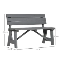 Outsunny 2-zits Tuinbank van Hout, Weer- en UV-Bestendig met Rugleuningen 116 x 56 x 80 cm, Grijs(m-3)