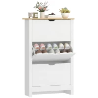 HOMCOM Schoenenkast Schoenenrek Schoenenopslag, 3 vakken, 18 paar schoenen, 72 cm x 26 cm x 112 cm, Wit + Bruin(m-11)