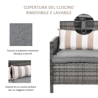 Outsunny Divanetto da Esterno 3 Posti in Rattan PE, Divano da Esterno con Cuscini Imbottiti e Removibili, per Terrazzo, Patio e Giardino, 173x68x78 cm, Grigio(m-5)