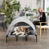 PawHut Lettino per Cani con Copertura a 3 Lati Rimovibile, in Poliestere e Acciaio, 106x76x94 cm, Grigio Chiaro e Nero(m-7)