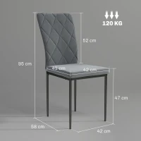 HOMCOM Set van 4 eetkamerstoelen met fluwelen uitstraling, moderne gestoffeerde stoelen met metalen poten, voor eetkamer, slaapkamer, keuken, grijs(m-3)