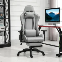 Vinsetto Fauteuil de bureau chaise de bureau manager grand confort repose-pied tétière + coussin lombaires intégrés dossier inclinable accoudoirs réglables lin gris(m-10)