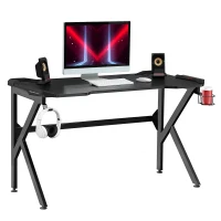 HOMCOM Gaming desk with Cup Holder Headphone Hook Feet Adjustable 120 x 66 x 75cm Black(m-1)