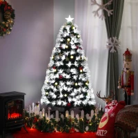 HOMCOM Albero di Natale Artificiale 150cm con Luci Incorporate e 180 Rami, Albero di Natale con Luci a LED e Fibre Ottiche, Base Pieghevole Rimovibile(m-10)