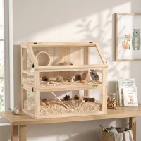 PawHut Wooden Hamster Cage with Detachable 31cm Deep Bottom, Hut, Seesaw, Exercise Wheel, Ramp, 80 x 50 x 76cm, Natural(m-14)
