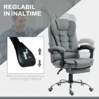 HOMCOM Scaun de birou ergonomic rabatabil la 145° cu suport pentru picioare extensibil din piele ecologică, gri(m-4)