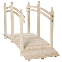 Outsunny Ponticello di Legno per Giardino Passerella Curva con Ringhiera, 228x75x110cm Colore Legno Naturale(m-1)
