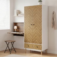 HOMCOM Cabinet Wood-Effect Sticker Surface, Modern Wardrobe with 2 Hanging Rods, 2 Storage Shelves and 2 Drawers, White(m-8)