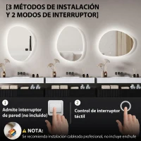 HOMCOM Espejo de Baño con Luz LED 80x60 cm 3 Colores de Luz Brillo Regulable Función Antivaho Función de Memoria IP44(m-7)
