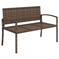Outsunny All Weather Wicker Garden Loveseat, 2 Seater Poly Rattan Garden Bench, Outdoor Seating Bench Brown(m-1)
