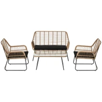 Outsunny Set Mobili da Giardino Stile Boho in Rattan PE con 2 Poltrone, Divanetto e Tavolino(m-11)