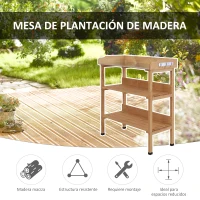 Outsunny Mesa de Jardinería de Madera con Superficie Metálica Estantes y Ganchos para Jardín Terraza 76x37x89 cm Natural(m-6)