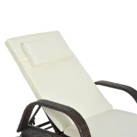 Outsunny Tumbona de Ratán de Jardín Chaise Longue con Respaldo Ajustable en 5 Posiciones Cojines Acolchados Reposacabezas y 2 Ruedas Carga 160 kg 200x73x30-103 cm Crema y Marrón(m-8)