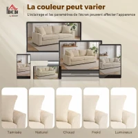HOMCOM Canapé 3 places 212 cm avec 2 coussins à ressorts, tissu velours côtelé, pour salon, chambre, bureau à domicile, crème(m-7)