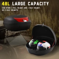 HOMCOM 48L Motorcycle Trunk Travel Luggage Storage Box Motorbike Accessory Large Storage Space For 2 Half Helmet - Black(m-4)