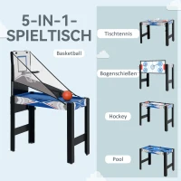 SPORTNOW 5-in-1 Speeltafel, Biljart, Tafeltennis, Hockey, Basketbal, Boogschieten, Inclusief Accessoires, MDF, Kunststof, Blauw(m-4)