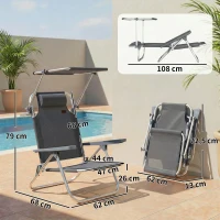 Outsunny Inklapbare ligstoel tuinligstoel met hoofdkussen en verstelbaar zonnedak 6-voudig verstelbare rugleuning 62 x 68 x 79 cm Donkergrijs(m-3)