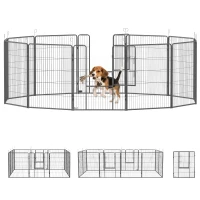 PawHut Puppyren 12-delig opvouwbare puppyren met 2 deuren 12 spijlenpanelen staal elk 80x100 cm grijs(m-11)