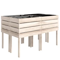 Outsunny 4-delig verhoogd bloemenbed van hout 4 combinatiemodi tuinbalkon 50 x 30 x 60 cm naturel(m-11)