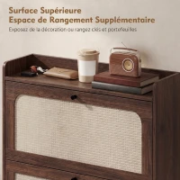 HOMCOM Meuble à Chaussures 16 Paires, 2 Tiroirs, Portes en Rotin et Étagères Réglables, 80x23,7x99,5cm, Marron Foncé(m-7)