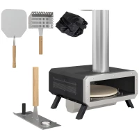Outsunny Portable Wood Pellet Pizza Oven with 12" / 30cm Rotating Pizza Stone, Peel and Cover, Wood Fired Pizza Maker with Thermometer for Outdoor Garden Cooking(m-11)