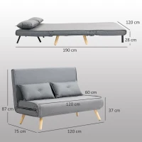 HOMCOM Two-Seater Linen-Look Sofa Bed - Grey(m-3)