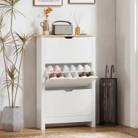 HOMCOM Schoenenkast Schoenenrek Schoenenopslag, 3 vakken, 18 paar schoenen, 72 cm x 26 cm x 112 cm, Wit + Bruin(m-7)