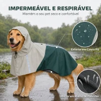 PawHut Impermeável para Cães com Capuz Verde L com Bandas Refletoras e Abertura para Trela Cães Grandes 20–30 kg, Verde(m-4)