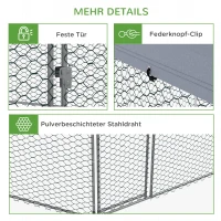 PawHut Kippenren met Schaduwrijk Dak, Gegalvaniseerd Staal, voor 10-15 Dieren, Zilver(m-7)