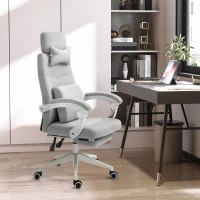 Vinsetto Fauteuil de bureau chaise de bureau grand confort dossier réglable repose-pied roulettes 360° lin 62 x 68 x 127 cm gris(m-2)