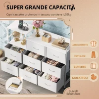 Cassettiera con 8 cassetti, antiribaltamento e piedini regolabili, 119,5x29,8x86,1 cm, bianco(m-6)