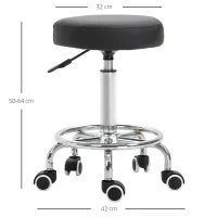 Vinsetto Round Rolling Stool, PU Leather Height Adjustable Stool Chair with Wheels and Swivel Seat for Salon, Massage, Spa, Home Kitchen, Black(m-3)