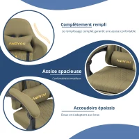 Chaise gamer avec repose-pieds, coussin doux pour la nuque et les lombaires, coussins de soutien amovibles, 60x60x122 cm, Vert(m-5)