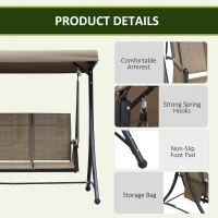 Outsunny 3 Seater Garden Swing Seat Outdoor Swing Chair with High Back Design, Steel Frame, Side Pouches, Adjustable Canopy, Brown(m-6)