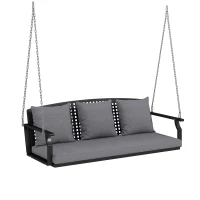 Outsunny 3-zits veranda-schommel, tuinschommelbank met 3 rugkussens, zitkussen, ophangvoorziening, Grijs(m-1)