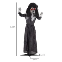 HOMCOM Horrorpop, Halloweenversiering, griezelige stem & muziek, rode ogen, beweeglijk, 160 cm(m-3)