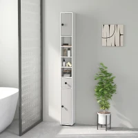 kleankin 180cm Slim Bathroom Cabinet, with Drawer, Shelves and Cupboards - Light Grey(m-10)